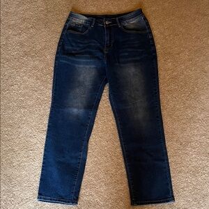 🛒 Size L YKK Dark Blue Some Distressing Denim Jeans Plain Pocket Zipper Stretch